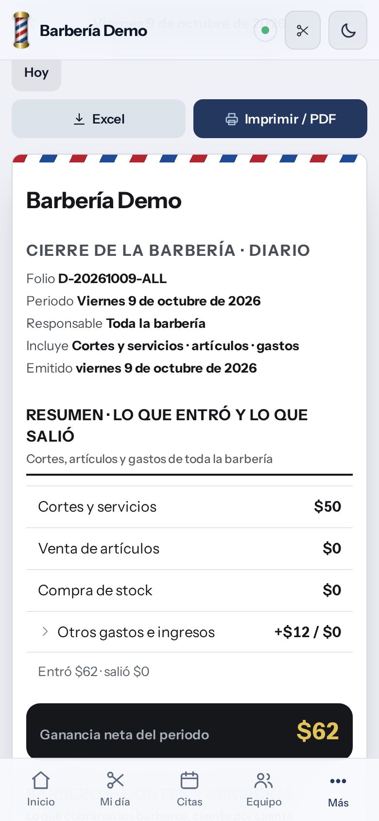 Cierre de caja del día en Bills